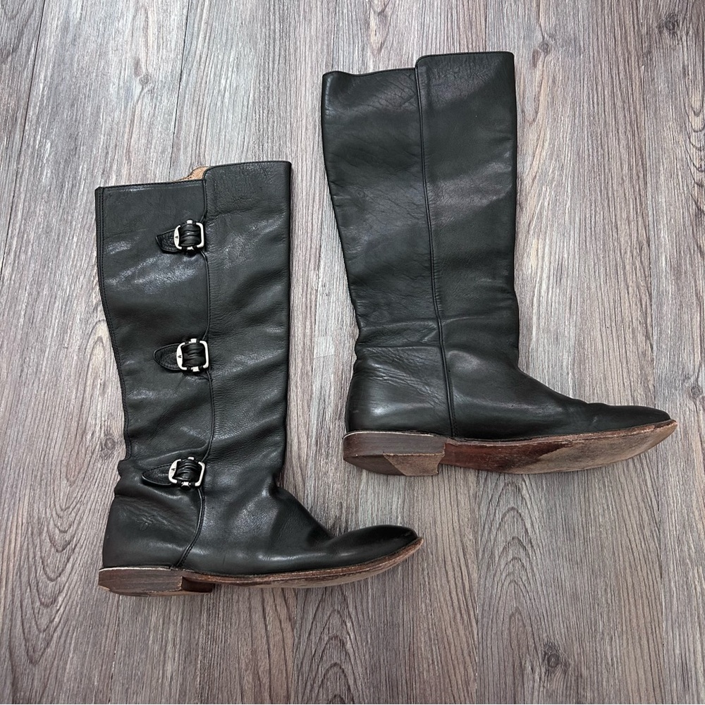 FRYE Leather Paige 3 Buckle Tall Riding Boots 
77066 
Sz 7.5 Black - Picture 2 of 10
